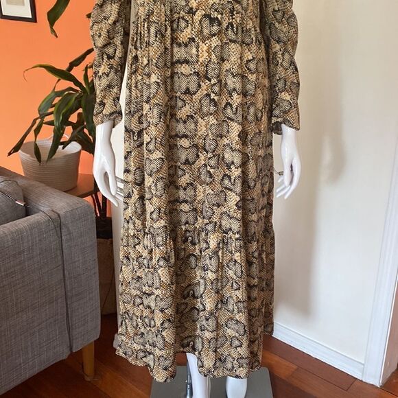 Zara Snakeskin Puff Sleeve Midi Dress Size Small - Picture 4 of 12